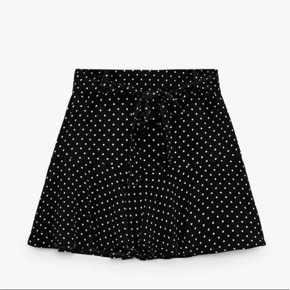 ZARA POLKA DOT BOW TRIM SKORT BLACK SMALL - Picture 4 of 6